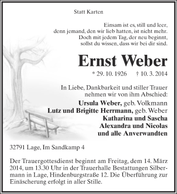 Anzeige  Ernst Weber  Lippische Landes-Zeitung