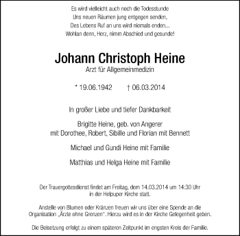 Anzeige  Johann Christoph Heine  Lippische Landes-Zeitung