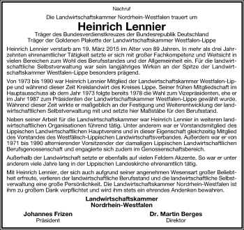 Anzeige  Heinrich Lennier   Lippische Landes-Zeitung