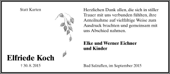 Anzeige  Elfriede Koch  Lippische Landes-Zeitung