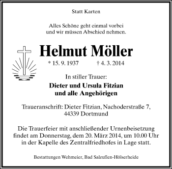 Anzeige  Helmut Möller  Lippische Landes-Zeitung