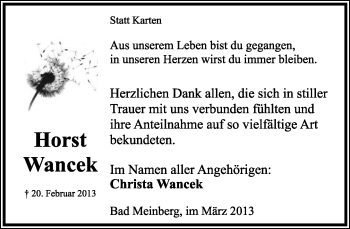 Anzeige  Horst Wancek  Lippische Landes-Zeitung