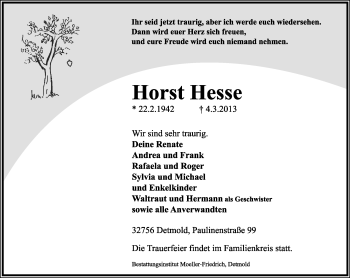 Anzeige  Horst Hesse  Lippische Landes-Zeitung