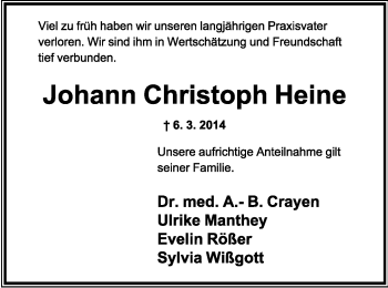 Anzeige  Johann Christoph Heine  Lippische Landes-Zeitung