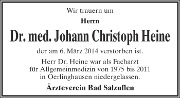Anzeige  Johann Christoph Heine  Lippische Landes-Zeitung