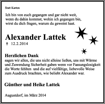Anzeige   Alexander Lattek  Lippische Landes-Zeitung