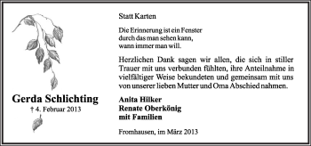 Anzeige  Gerda Schlichting  Lippische Landes-Zeitung