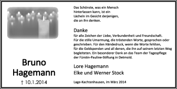 Anzeige  Bruno Hagemann  Lippische Landes-Zeitung