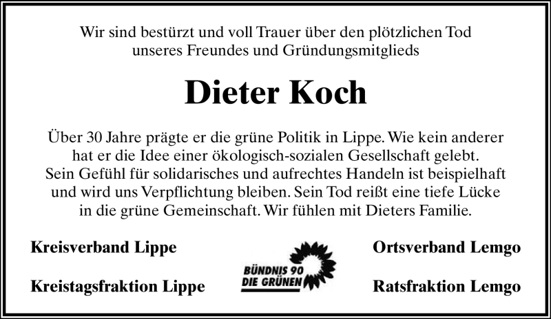  Traueranzeige für Dieter Koch vom 05.03.2012 aus Lippische Landes-Zeitung