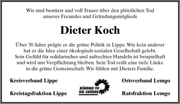 Anzeige  Dieter Koch  Lippische Landes-Zeitung