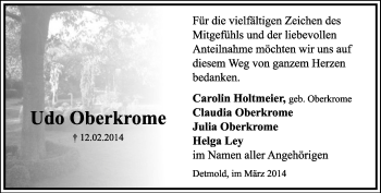Anzeige  Udo Oberkrome  Lippische Landes-Zeitung