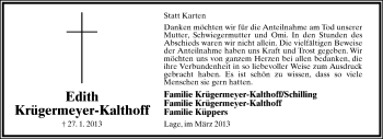 Anzeige  Edith Krügermeyer-Kalthoff  Lippische Landes-Zeitung