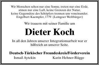 Anzeige  Dieter Koch  Lippische Landes-Zeitung