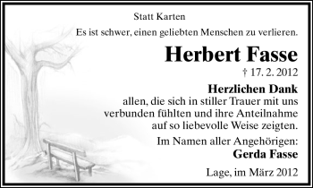 Anzeige  Herbert Fasse  Lippische Landes-Zeitung
