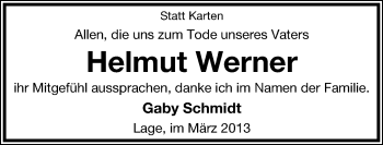 Anzeige  Helmut Werner  Lippische Landes-Zeitung
