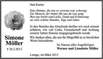 Anzeige  Simone Möller  Lippische Landes-Zeitung
