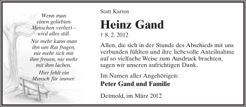 Anzeige  Heinz Gand  Lippische Landes-Zeitung