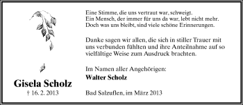 Anzeige  Gisela Scholz  Lippische Landes-Zeitung