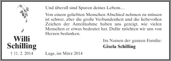 Anzeige  Willi Schilling  Lippische Landes-Zeitung
