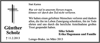 Anzeige  Günther Scholz  Lippische Landes-Zeitung