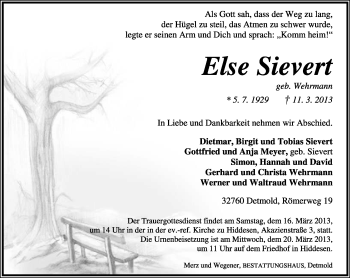 Anzeige  Else Sievert  Lippische Landes-Zeitung