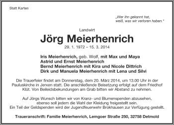Anzeige  Jörg Meierhenrich  Lippische Landes-Zeitung
