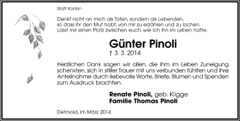 Anzeige  Günter Pinoli  Lippische Landes-Zeitung