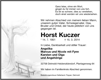 Anzeige  Horst Kuczer  Lippische Landes-Zeitung