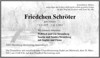 Anzeige  Friedchen Schröter  Lippische Landes-Zeitung