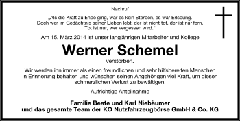 Anzeige  Werner Schemel  Lippische Landes-Zeitung