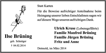 Anzeige  Ilse Brüning  Lippische Landes-Zeitung