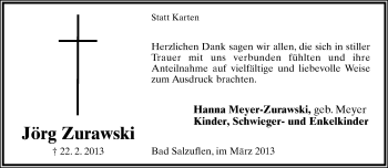 Anzeige  Jörg Zurawski  Lippische Landes-Zeitung