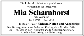 Anzeige  Mia Scharnhorst  Lippische Landes-Zeitung
