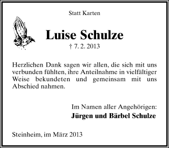 Anzeige  Luise Schulze  Lippische Landes-Zeitung