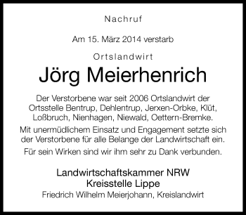 Anzeige  Jörg Meierhenrich  Lippische Landes-Zeitung