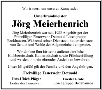 Anzeige  Jörg Meierhenrich  Lippische Landes-Zeitung
