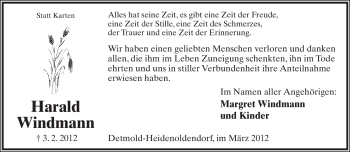 Anzeige  Harald Windmann  Lippische Landes-Zeitung