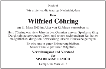 Anzeige  Wilfried Cöhring  Lippische Landes-Zeitung