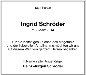 Anzeige  Ingrid Schröder  Lippische Landes-Zeitung