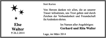 Anzeige  Else Walter  Lippische Landes-Zeitung