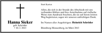Anzeige  Hanna Sieker  Lippische Landes-Zeitung