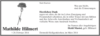 Anzeige  Mathilde Hilmert  Lippische Landes-Zeitung