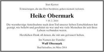 Anzeige  Heike Obermark  Lippische Landes-Zeitung