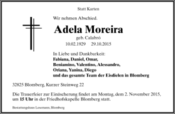Anzeige  Adela Moreira  Lippische Landes-Zeitung