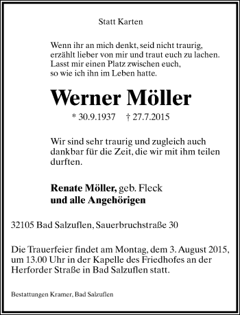 Anzeige  Werner Möller  Lippische Landes-Zeitung