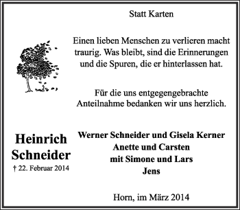 Anzeige  Heinrich Schneider  Lippische Landes-Zeitung