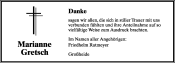 Anzeige  Marianne Gretsch  Lippische Landes-Zeitung