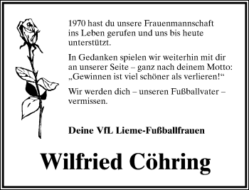 Anzeige  Wilfried Cöhring  Lippische Landes-Zeitung