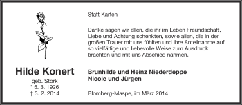 Anzeige  Hilde Konert  Lippische Landes-Zeitung