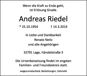 Anzeige  Andreas Riedel  Lippische Landes-Zeitung